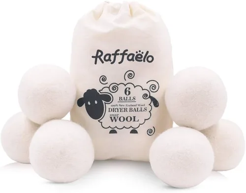Raffaelo Bola de lana, bolas secadoras de lana XL premium reutilizable natural suavizante de tela removedor de pelo de mascotas – Juego de 6