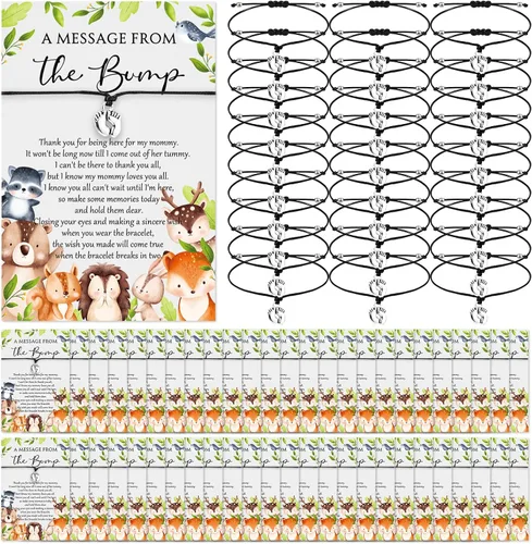 Miniatura 13 de Thyle 25 Juego de Pulseras Ajustables para Baby Shower con Mensaje de la Tarjeta de la Pancita, Huellas, Encanto para Invitados, Pulseras de Baby