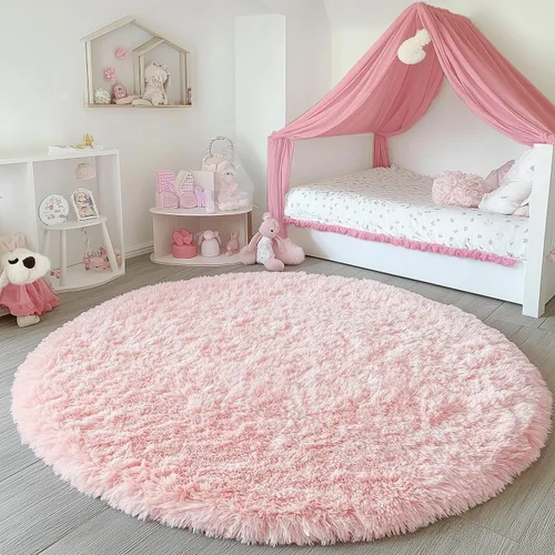 Miniatura 9 de PAGISOFE - Alfombra redonda rosa de 4 pies para habitación de niñas, alfombra circular suave y esponjosa para dormitorio de niñas, decoración