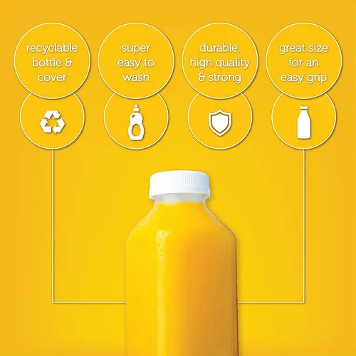 Miniatura 4 de Diplastible Botellas de plástico desechables para jugos de 16 onzas con tapas, paquete de 24 unidades, para agua, zumos de manzana y limón