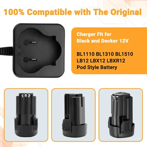 Miniatura 2 de Shentec Cargador de batería de iones de litio de 12 V compatible con Black and Decker 12V BL1110 BL1310 BL1510 LB12 LBX12 LBXR12 estilo Pod