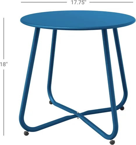 Miniatura 3 de Grand patio Mesa auxiliar redonda pequeña para exteriores con pies ajustables de 18 pulgadas, moderna mesa auxiliar para patio, porche, azul pavo