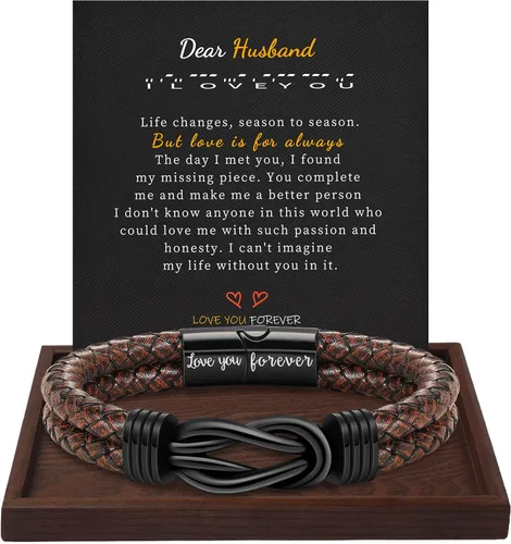 Miniatura 7 de BTYSUN Regalos para hombres, regalos del día de San Valentín para él, novio, marido, adolescentes, pulseras de cuero para hombres, regalos de amor