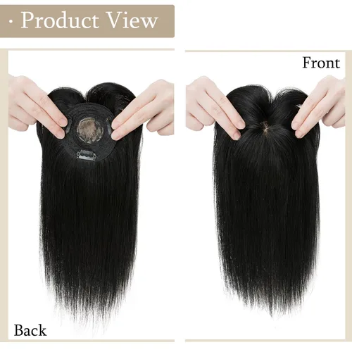 Miniatura 2 de MY-LADY Top Hairpieces para mujer con flequillo, base mono natural, 100% cabello humano real, clip en pieza de cabello lacio en medio para pérdida
