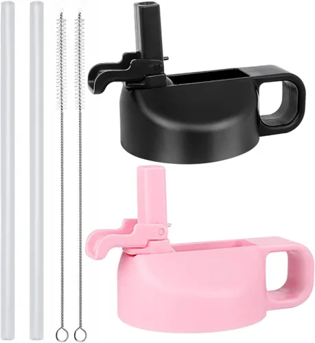 Hydro Flask - Tapa de popote compatible con botellas de agua de boca ancha de 12, 32, 40, 64 onzas, diseño de cubierta antipolvo Negro/ lila