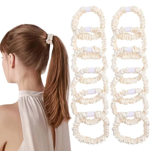 Miniatura 13 de Ivyu, ligas de cabello de seda satinada negras pequeñas mini scrunchy para mujeres, accesorios para cabello grueso, lindos, suaves, sin