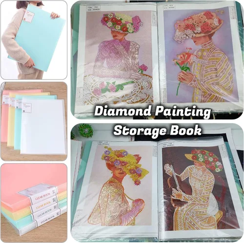 Miniatura 8 de Libro de almacenamiento de pintura de diamantes A3, carpeta de presentaciones de portafolio de arte de 60 vistas con protectores de 30 páginas, 17.3