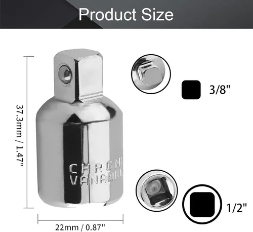 Miniatura 2 de Utoolmart Adaptador de enchufe de impacto de 1/2 pulgada (F) x 3/8 pulgadas (M) para llaves de trinquete, convertidor Cr-V para reductor de manga
