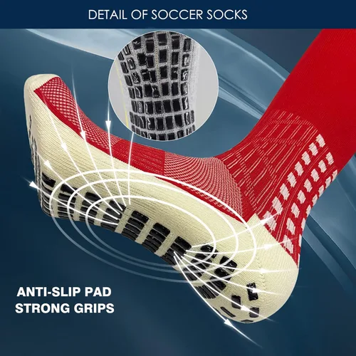 Miniatura 5 de Vegove 6 pares de calcetines de fútbol para hombre con agarre, calcetines deportivos antideslizantes, base de compresión alta hasta la rodilla