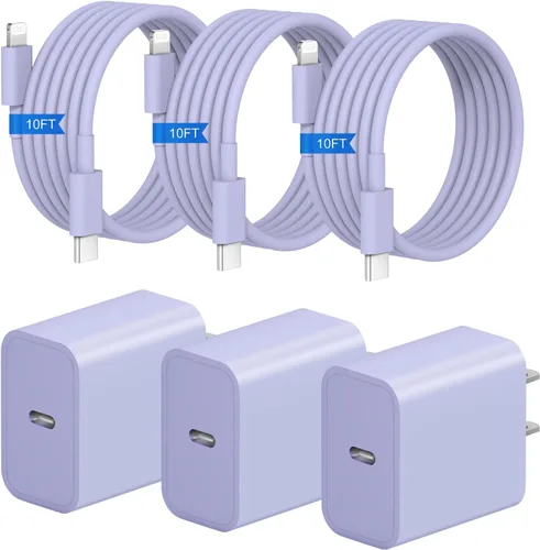 Miniatura 10 de Cargador rápido para iPhone, 3+3 unidades, cargador de pared USB C de 20 W con cable de carga rápida de 6 pies compatible con iPhone