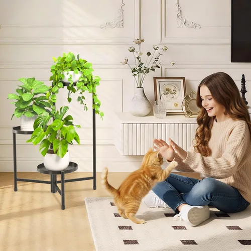Miniatura 8 de iDavosic.ly Soporte grande para plantas de 3 niveles para interiores con bandeja de 10 pulgadas de ancho, estante de metal para exhibición de flores