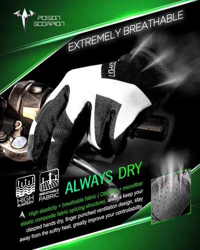 Miniatura 2 de POISON SCORPION Guantes de motocicleta para niños niño bicicleta de tierra deportes al aire libre dedo completo negro XS ajuste motocross MX BMX MTB