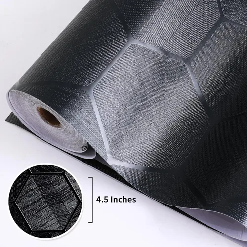 Miniatura 5 de Papel tapiz autoadhesivo negro autoadhesivo de 15.7 x 118 pulgadas, papel de contacto con relieve geométrico hexagonal 3D, extraíble, fácil