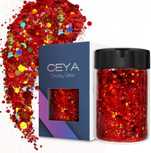 Miniatura 21 de Ceya Brillantina gruesa holográfica, 1 libra/16 onzas, oro diamante a granel, purpurina mixta gruesa y fina embotellada con lentejuelas metálicas