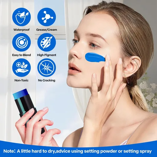 Miniatura 6 de Go Ho Barra de Pintura Facial Azul Mezclable en Crema (29.99 g), Pintura Corporal y Facial Azul Real de Cobertura Total para Adultos, Niños, Palo