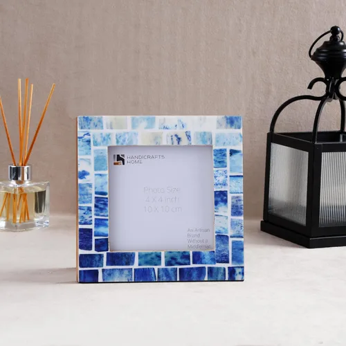 Miniatura 5 de Handicrafts Home Marcos de fotos índigo, con incrustaciones de hueso azul, marcos de fotos estilo mosaico (4 x 4 pulgadas, azul)