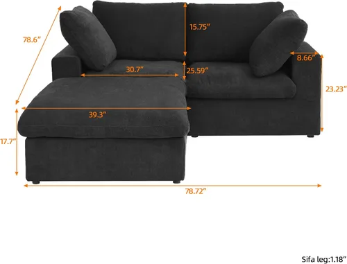 Miniatura 2 de Sofá modular Cloud de 79 pulgadas, sofá biplaza modular convertible con otomana de almacenamiento, sofá de tela de lino y algodón para sala