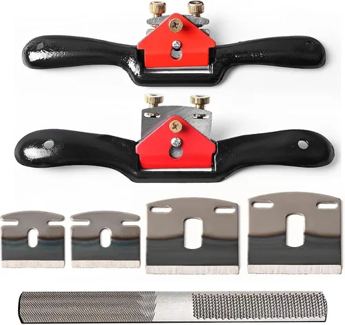 Juego de Cepillo Curvo Ajustable 2 piezas Cepillo Curvo 4 piezas Cuchilla de Metal y Lima de Madera de 4 Vías, Cepilladora Manual con Base Plana,