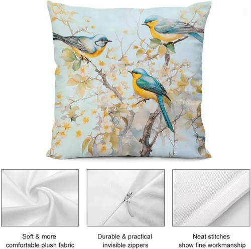 Miniatura 5 de Fundas de almohada decorativas de terciopelo de doble cara de 18 x 18 pulgadas, diseño de ramas de pájaros, para dormitorio, sala de estar