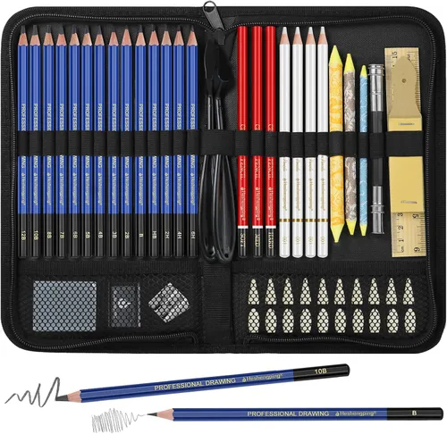 Miniatura 9 de Pro Pencils Juego de Dibujo y Bocetos de 14 piezas de Grafito (12B - 6H) Kit de Lápices Suaves Regalo Ideal para Arte de Dibujo, Bocetos, Sombreado