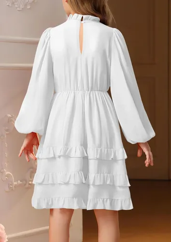 Miniatura 3 de MITILLY Elegante vestido de manga larga con cuello redondo y volantes para niñas de 6 a 12 años