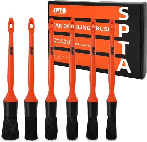 Miniatura 8 de Kit de cepillos para detalle de coche, juego de 6 cepillos de pelo de jabalí para automóvil, cepillos de microfibra para limpieza sin rayones