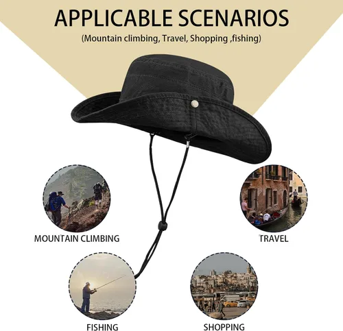 Miniatura 8 de Croogo Sombrero de ala ancha Bonnie de verano, sombrero de sol para pesca, estilo vaquero, sombrero de pescador, safari al aire libre, caza