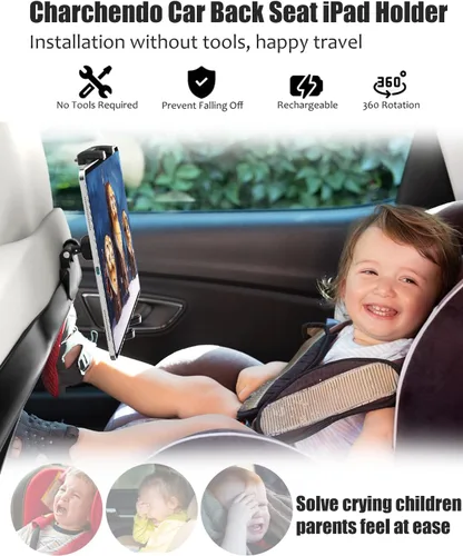 Miniatura 6 de Charchendo [Ajuste personalizado] Soporte de tableta para Tesla Model Y y Model 3, soporte de respaldo de asiento integrado para iPad Pro Air Mini