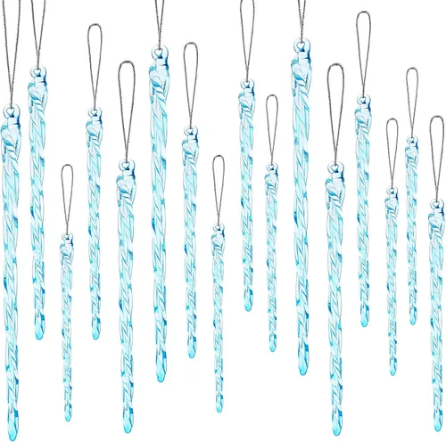 Boao Carámbano de vidrio de 3.5 a 7.8 pulgadas, adornos de Navidad de carámbano de vidrio torcido, decoraciones colgantes (azul claro, 25 unidades)