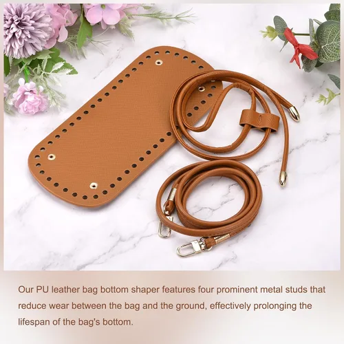 Miniatura 5 de uxcell Juego de 3 bolsas de cuero para hacer mochilas, kit de fabricación de bolsos de cuero con parte inferior de bolsa, correa para el hombro