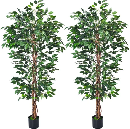 Miniatura 10 de HAIHONG Paquete de 2 ficus artificiales de 4 pies, plantas falsas con maceta de plástico resistente, árboles de ficus artificiales para el hogar