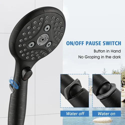 Miniatura 4 de PROOX Grifo de bañera de metal con rociador de bronce aceitado, 6 ajustes de ducha de mano con interruptor de pausa de encendido/apagado, grifo