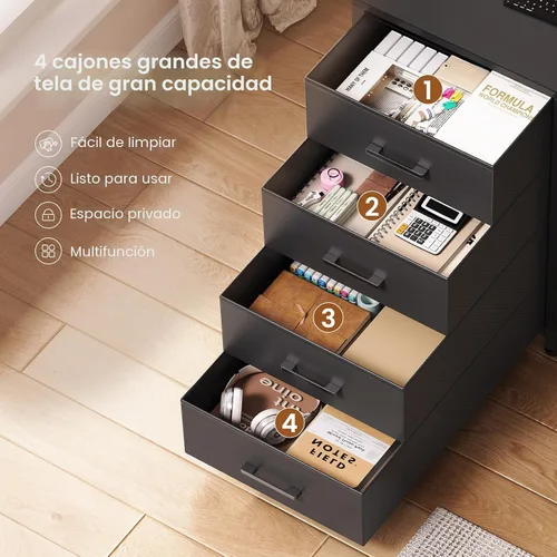 Miniatura 4 de SEDETA Escritorio para juegos en forma de L con 4 cajones, escritorio para computadora de 109 pulgadas con vitrina, escritorios de oficina en casa