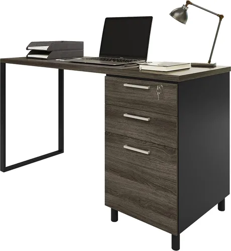 Miniatura 8 de Crafts and Comfort - Escritorio para computadora de oficina Milano de diseño moderno con 3 cajones de bloqueo, escritorio de madera industrial gris