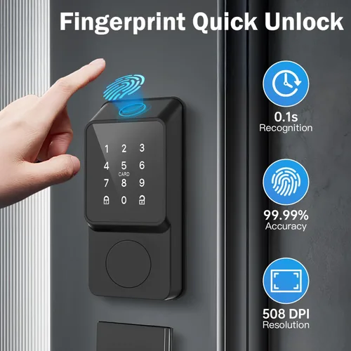 Miniatura 4 de Cerradura de puerta inteligente WiFi, entrada sin llave con puerta de enlace y asas, pantalla táctil, teclado de huellas dactilares, llave