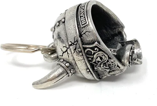 Miniatura 3 de Bravo Bells Viking Helmet Skull Motorcycle Bell - Biker Good Luck Charm Solid pewter biker bell. Includes split ring, velvet gift pouch and legend