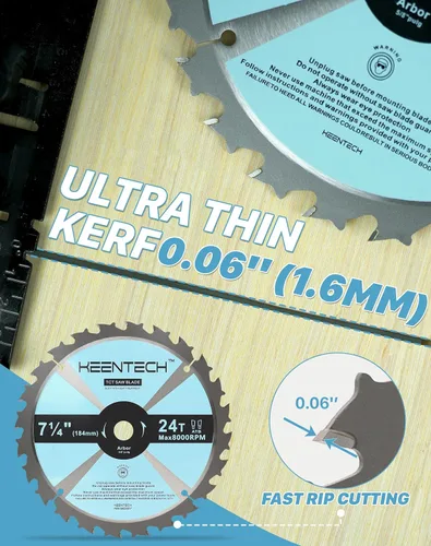 Miniatura 3 de KEENTECH - Juego de 10 hojas de sierra circular de 18,4 cm, 24 dientes, para marcos, con punta de carburo de tungsteno, rectificado ATAF, vástago