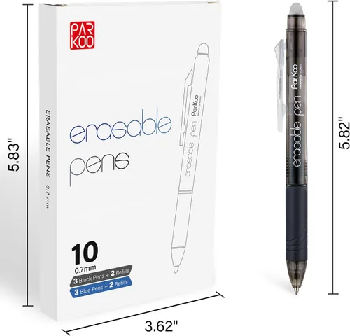 Miniatura 8 de ParKoo Bolígrafos de gel retráctiles borrables de punta fina de 0.028 in, desaparecen los errores, 3 bolígrafos de tinta negra/3 azules con 4 Negro
