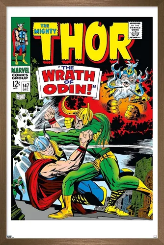 Miniatura 14 de Trends International Marvel Comics Loki - Póster de pared Thor #147, 22.4 pulgadas de largo x 14.7 pulgadas, versión enmarcada en madera de granero