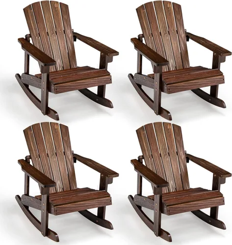 Miniatura 11 de Giantex Mecedora Adirondack de madera para niños, para exteriores, con asiento de listones, pies mecedores suaves, capacidad de peso de 300 libras
