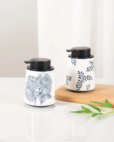 Miniatura 6 de Dispensador de jabón de manos para baño, dispensador de loción de cerámica, accesorios de baño chinoiserie, flores y ramas azules y blancas