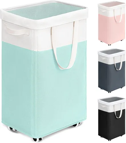 Miniatura 18 de Goodpick - Cesta de lavandería con ruedas, 75L, esenciales para dormitorio de universidad, cesta de ropa con bolsa de lavado extraíble para blanco