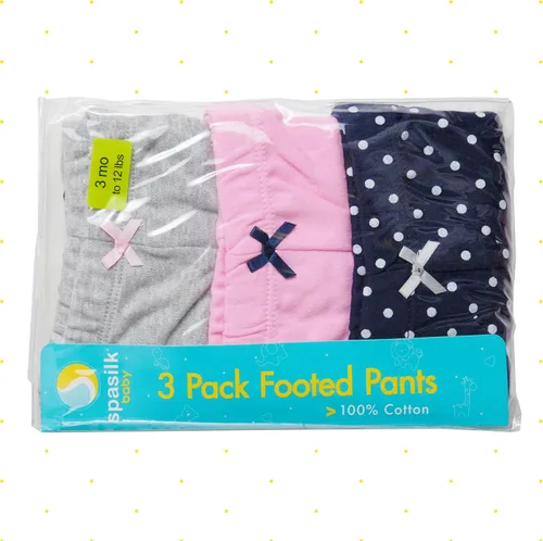 Miniatura 3 de Spasilk Paquete de 3 pantalones de algodón con pies para bebé niña