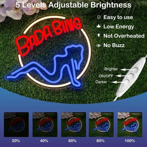 Miniatura 3 de Bada Bing Letreros de Neón LED Letrero para Dormitorio Mercancía de Los Soprano Letrero Luminoso Letrero de Luz de Neón con USB/Interruptor Operado