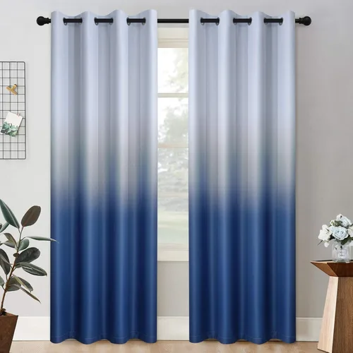 Miniatura 29 de COSVIYA Cortinas 100% Opacas Azul Degradado con Lazos Ajustables para Cocina Aislamiento Térmico Oscurecimiento de Habitación Cenefa con Bolsillo