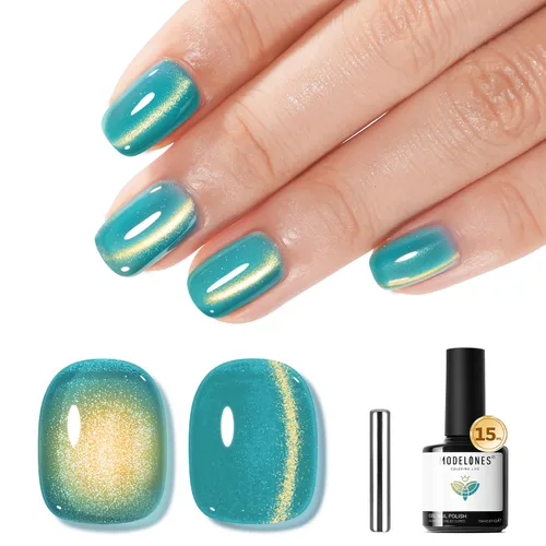 Miniatura 62 de Modelones Esmalte de uñas de gel ojo de gato arco iris con lentejuelas plateadas holográficas, esmalte de uñas de gel 9D con barra magnética, apto