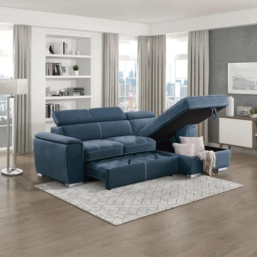 Miniatura 11 de Lexicon Cheyenne Sofá cama modular convertible, diván derecho, color azul