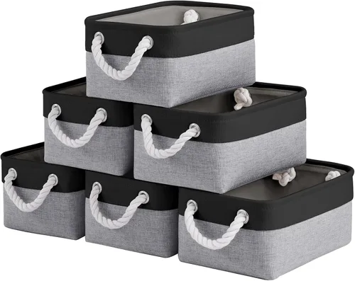 Miniatura 102 de Cestas de almacenamiento para estantes de 11.8 x 7.9 x 5.2 pulgadas, contenedores de almacenamiento plegables de tela con asas, organizador