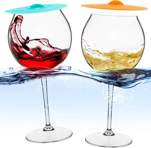 Copas de vino flotantes para piscina con tapas de taza, juego de 2, copas de vino inastillables junto a la piscina, taza flotante, tina de piscina,