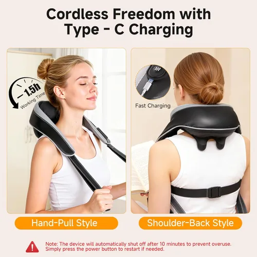 Miniatura 12 de 6D Masajeador de Cuello para Alivio del Dolor de Tejido Profundo, Masajeador Shiatsu de Amasamiento para Cuello y Hombro con Calor, Masajeador